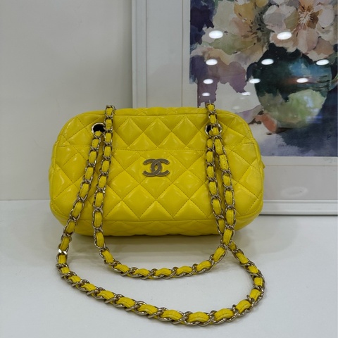 CHANEL/香奈兒手提單肩相機包 香奈兒相機包 檸檬黃色 15開 無卡
