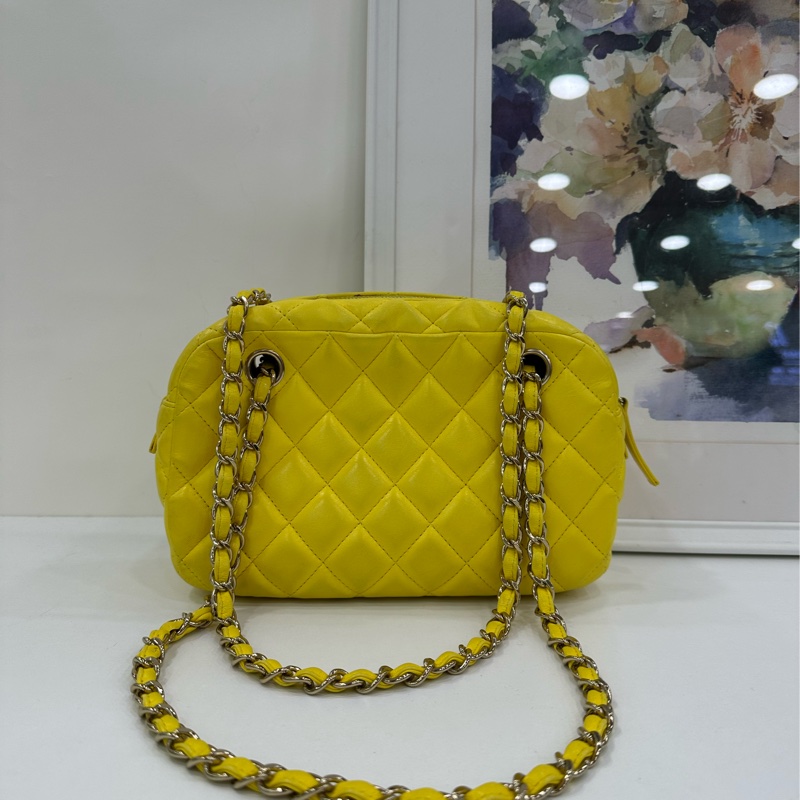 CHANEL/香奈兒手提單肩相機包 香奈兒相機包 檸檬黃色 15開 無卡-1