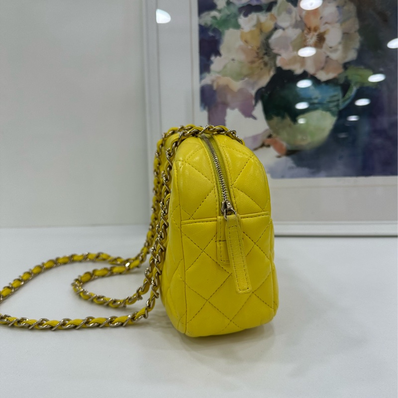 CHANEL/香奈兒手提單肩相機包 香奈兒相機包 檸檬黃色 15開 無卡-2