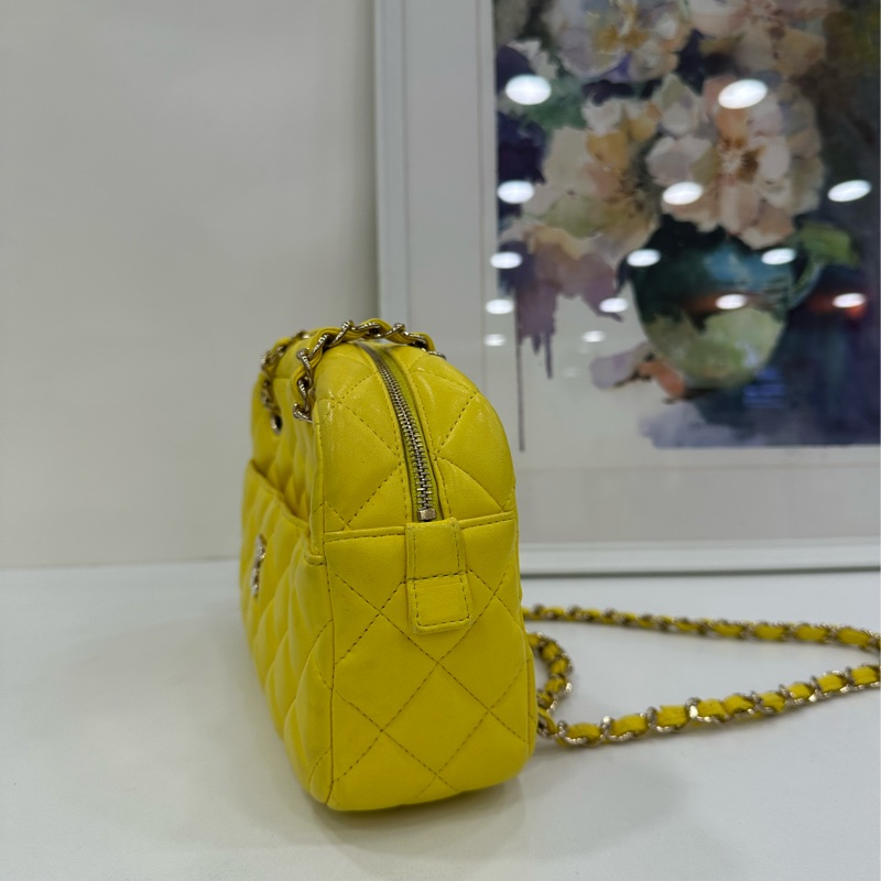 CHANEL/香奈兒手提單肩相機包 香奈兒相機包 檸檬黃色 15開 無卡-3