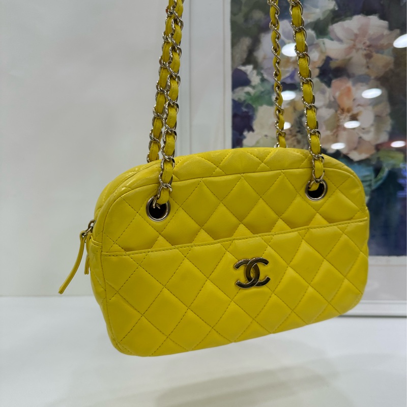 CHANEL/香奈兒手提單肩相機包 香奈兒相機包 檸檬黃色 15開 無卡-4