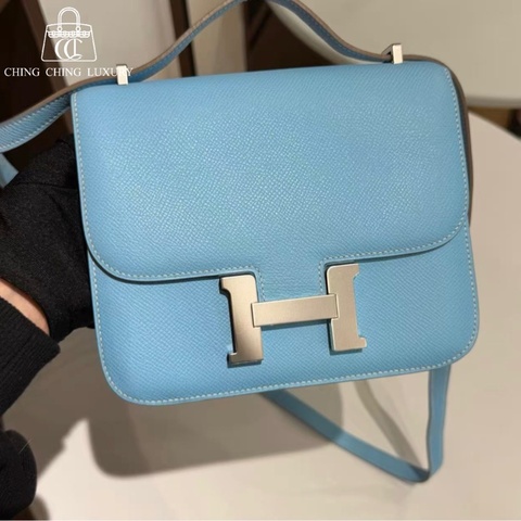 🌈Hermes🩵Mini Constance 19🩵7N糖果藍銀扣🩵98新🌈Epsom皮🌟miniconstance🌟constance19🌟constance🌟愛馬仕🌟