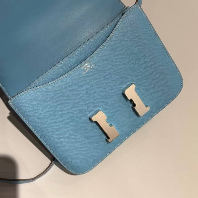 🌈Hermes🩵Mini Constance 19🩵7N糖果藍銀扣🩵98新🌈Epsom皮🌟miniconstance🌟constance19🌟constance🌟愛馬仕🌟-1