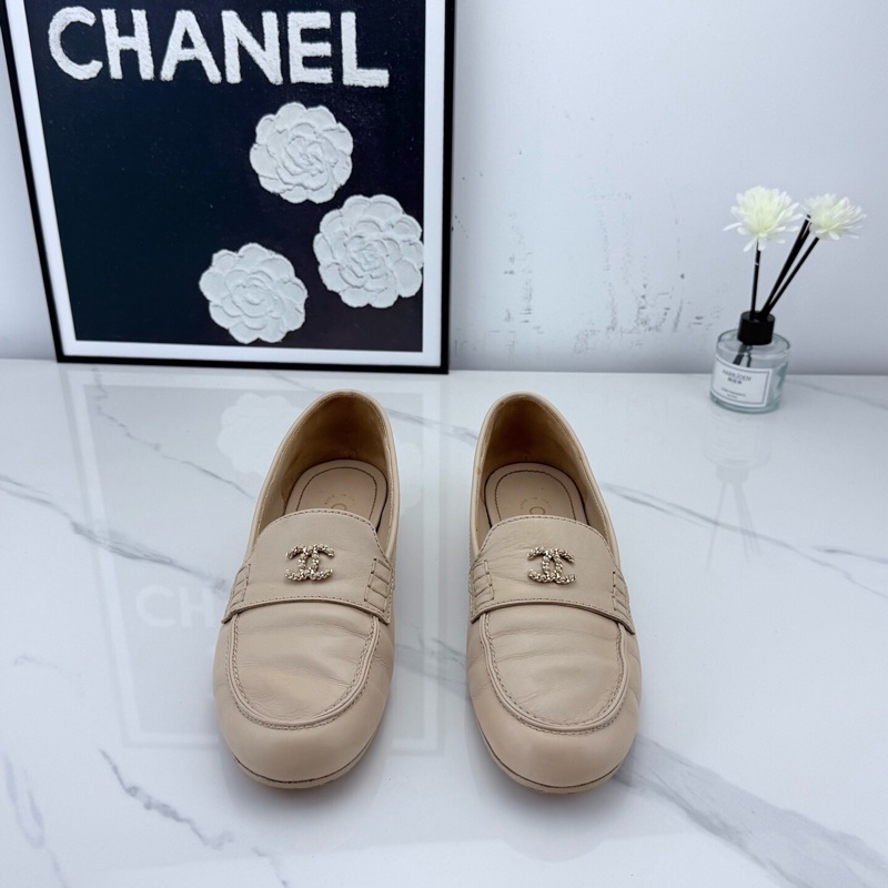 Chanel 香奈兒 米色羊皮鏈條樂福鞋 37碼 🧡已貼底-1