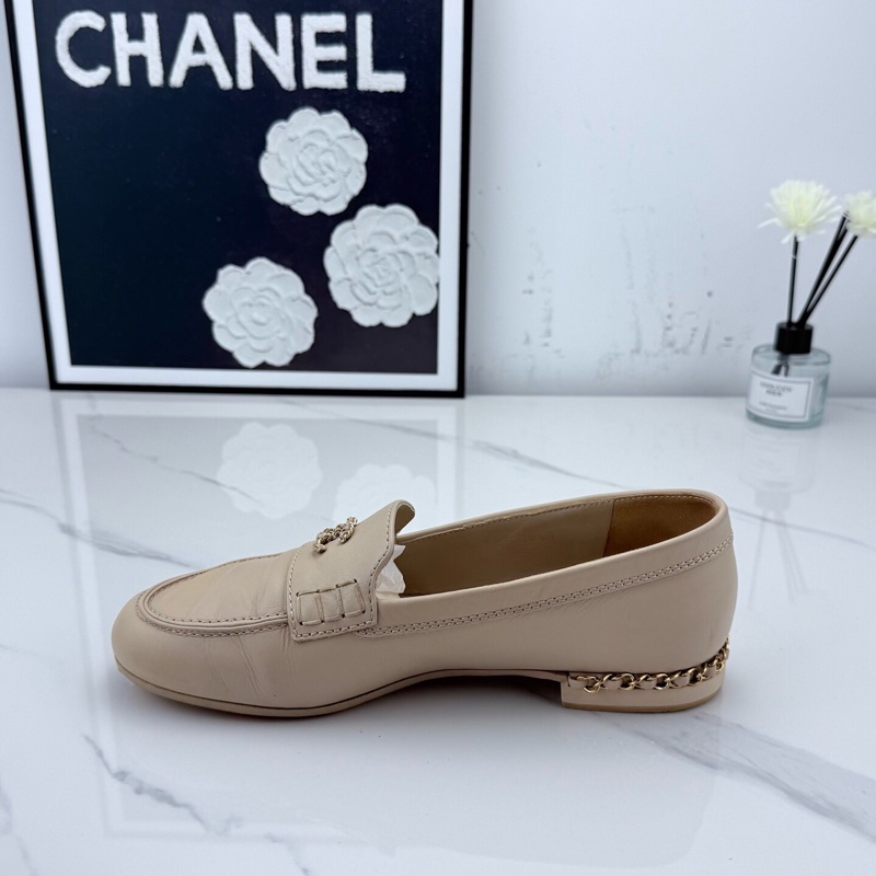 Chanel 香奈兒 米色羊皮鏈條樂福鞋 37碼 🧡已貼底-3