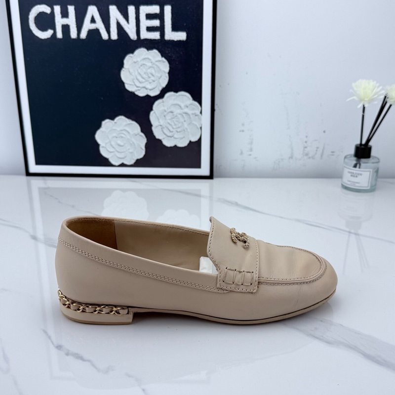 Chanel 香奈兒 米色羊皮鏈條樂福鞋 37碼 🧡已貼底-4