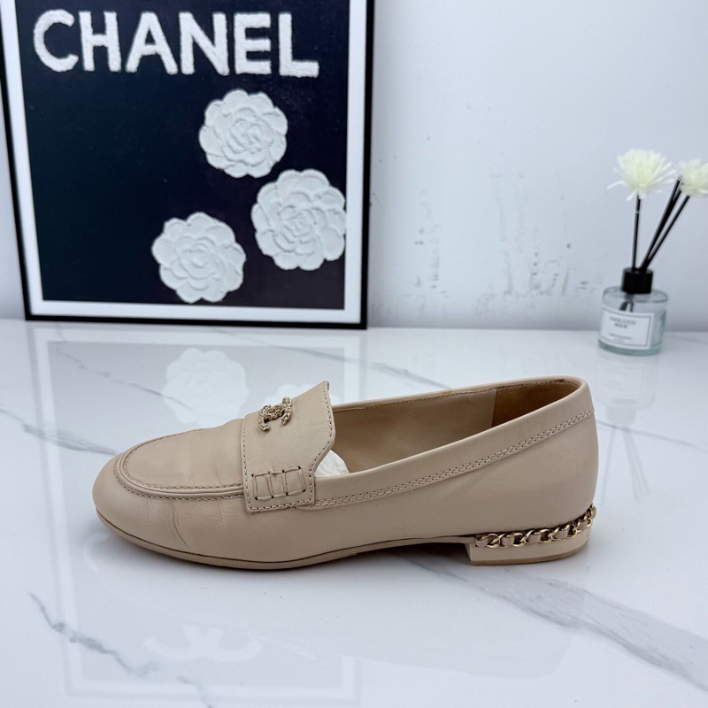 Chanel 香奈兒 米色羊皮鏈條樂福鞋 37碼 🧡已貼底-5