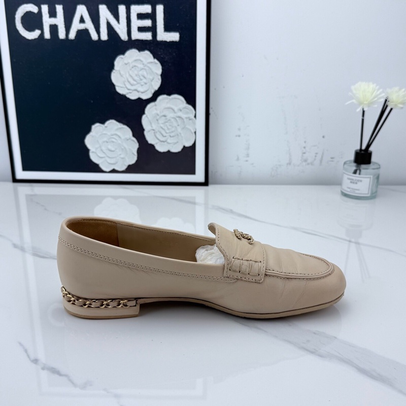 Chanel 香奈兒 米色羊皮鏈條樂福鞋 37碼 🧡已貼底-6