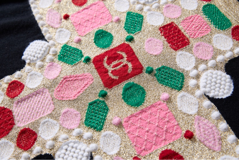 Chanel 2020秋冬彩色十字刺繡羊絨毛衣-5