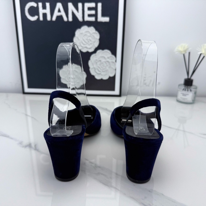 Chanel香奈兒 藍絲絨粗跟 37碼 已貼底🧡-2