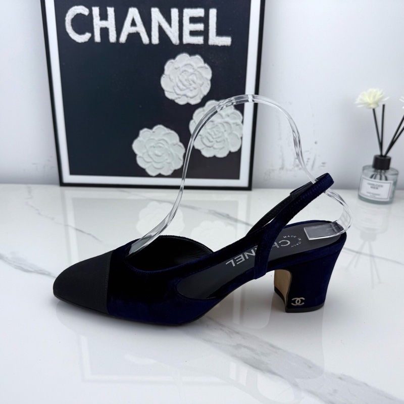 Chanel香奈兒 藍絲絨粗跟 37碼 已貼底🧡-5