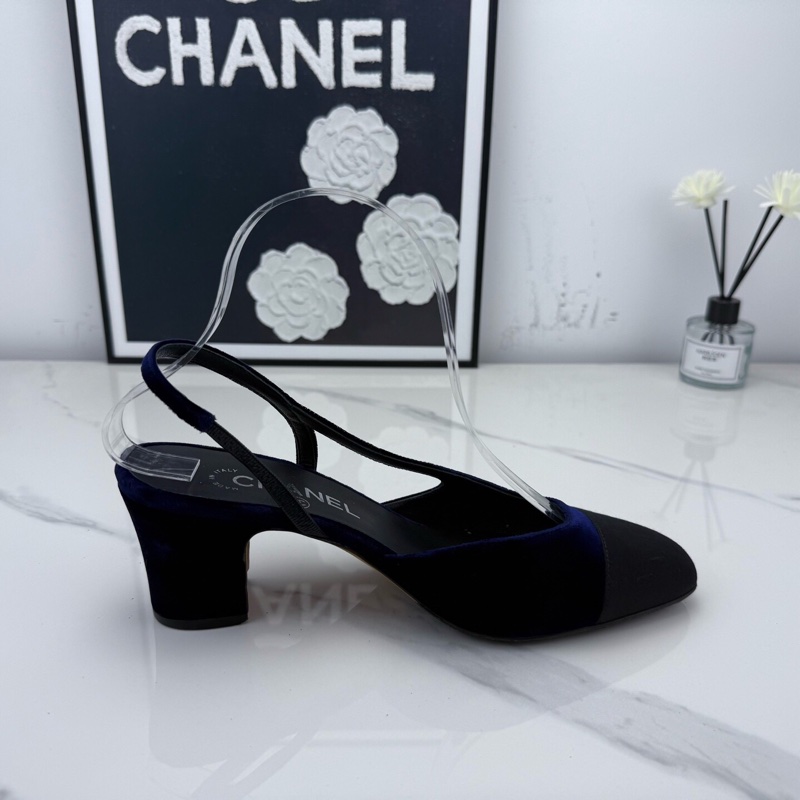 Chanel香奈兒 藍絲絨粗跟 37碼 已貼底🧡-6