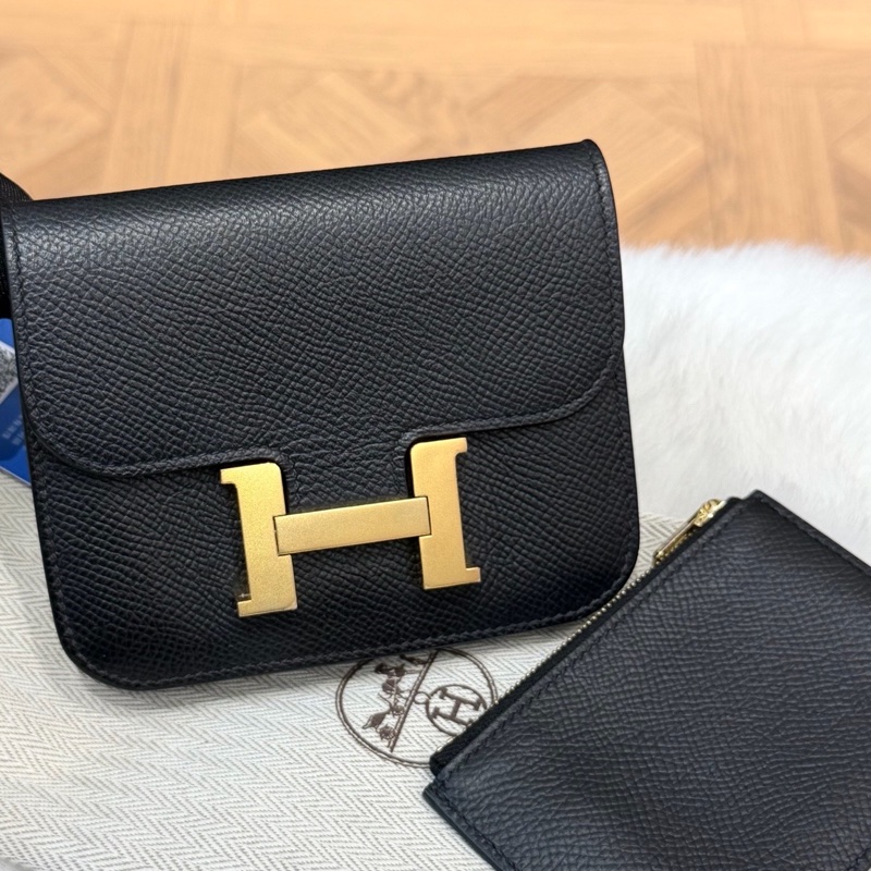 Hermes愛馬仕黑金康康slim epsom皮子母包 Z刻 有防塵袋。-0