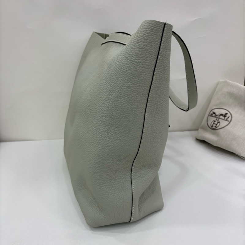 Hermes愛馬仕 Cabasellier 46 0W 冰晶灰 全皮托特包 長肩帶 B刻 閒置有單-3