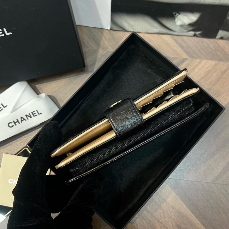 Chanel香奈兒 黑金 山茶花錢包 配盒-2