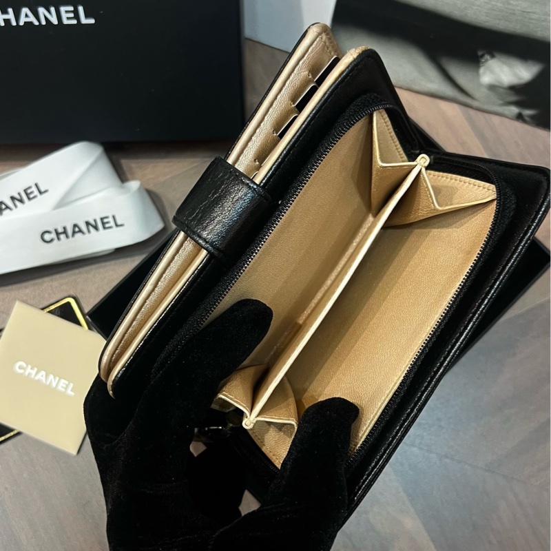 Chanel香奈兒 黑金 山茶花錢包 配盒-4