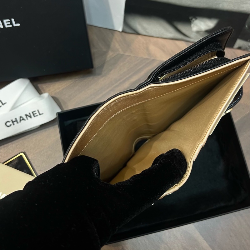 Chanel香奈兒 黑金 山茶花錢包 配盒-5