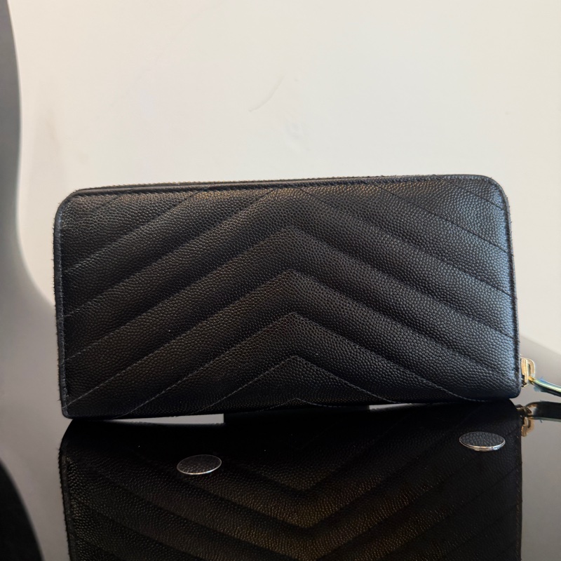 YSL 黑魚子醬牛皮金釦ㄇ拉12卡長夾-3