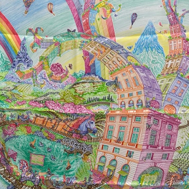 愛馬仕 愛馬仕 翱翔福寶之夢 90×90 絲巾 全新-3