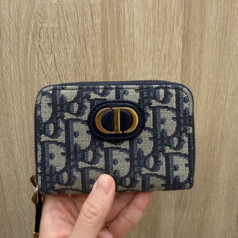 Dior 提花布霧金釦ㄇ拉零錢卡包