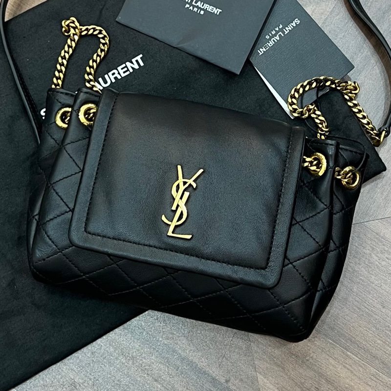 YSL聖羅蘭 NOLITA洛麗塔 黑金 mini斜挎包配塵袋-0