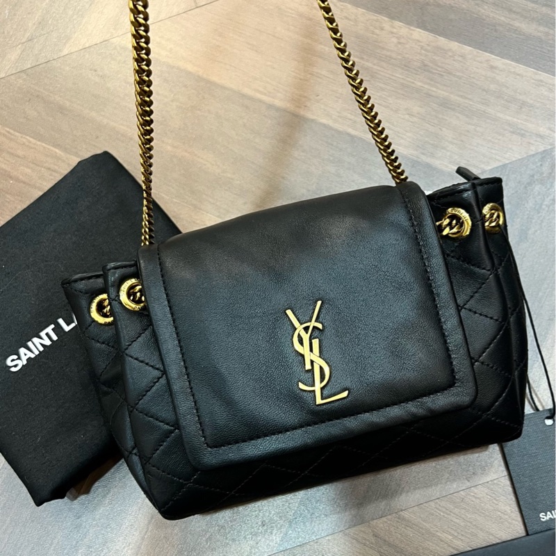 YSL聖羅蘭 NOLITA洛麗塔 黑金 mini斜挎包配塵袋-2