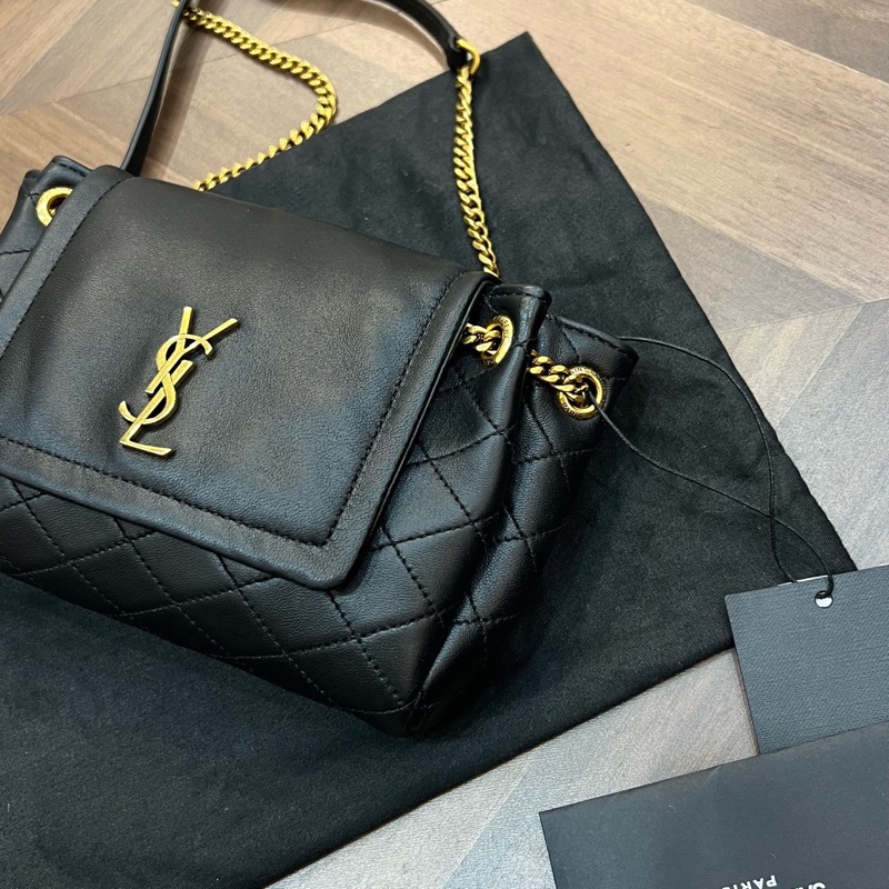 YSL聖羅蘭 NOLITA洛麗塔 黑金 mini斜挎包配塵袋-5