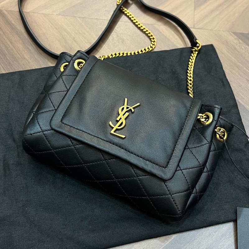 YSL聖羅蘭 NOLITA洛麗塔 黑金 mini斜挎包配塵袋-6