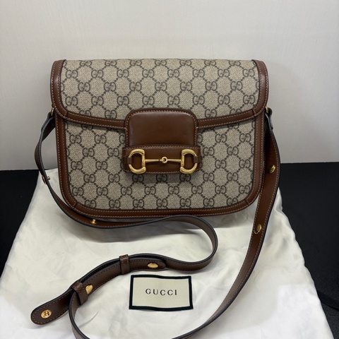 Gucci古馳 1955棕色老花馬鞍包 中號黑標033 附件：防塵袋。