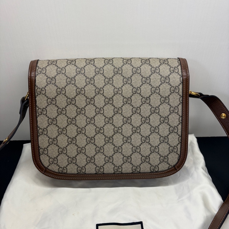 Gucci古馳 1955棕色老花馬鞍包 中號黑標033 附件：防塵袋。-1