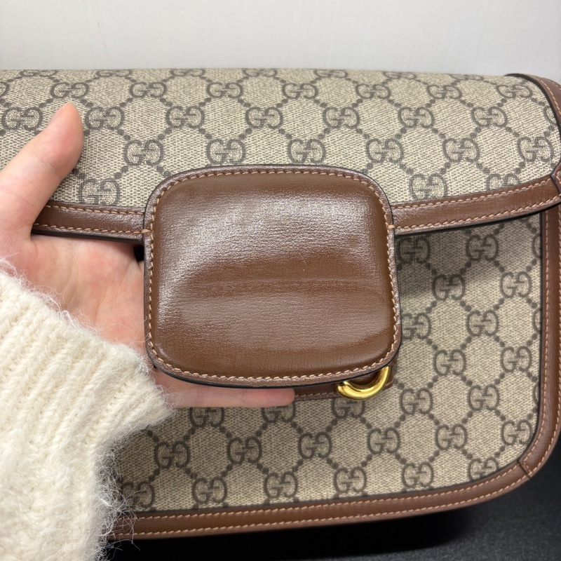 Gucci古馳 1955棕色老花馬鞍包 中號黑標033 附件：防塵袋。-19