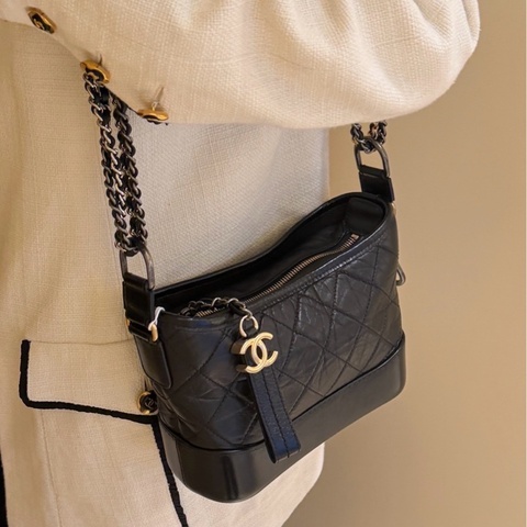 香奈兒/Chanel  黑金油蠟牛皮小號流浪 24開 無卡