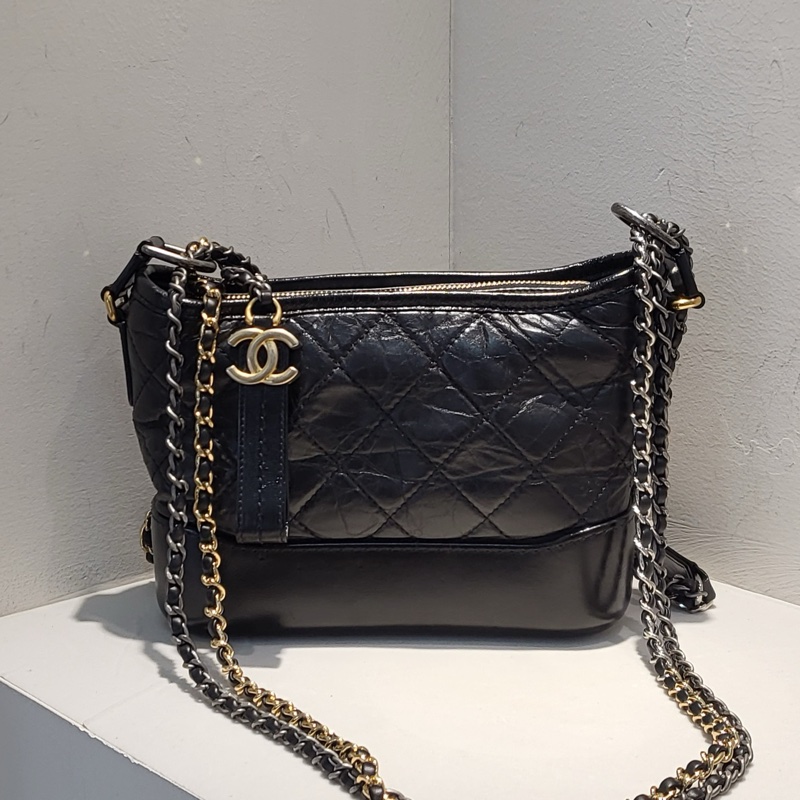 香奈兒/Chanel  黑金油蠟牛皮小號流浪 24開 無卡-2