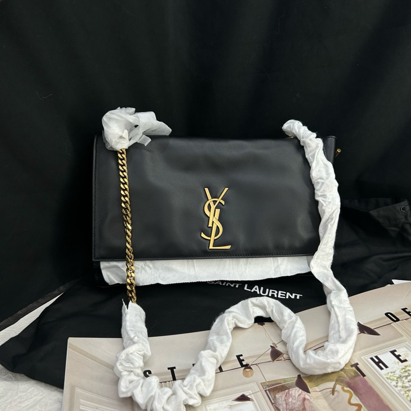 99新 YSL聖羅蘭 黑金雙麵包Kate 麂皮拼皮 24年編碼 尺寸28x19x5 附件：防塵袋-0