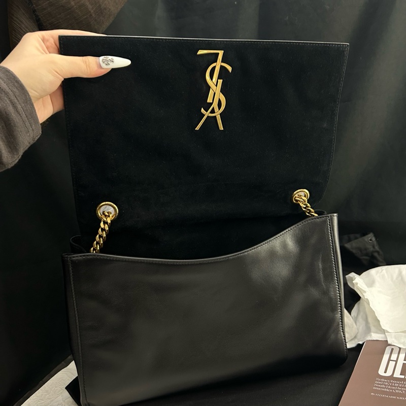 99新 YSL聖羅蘭 黑金雙麵包Kate 麂皮拼皮 24年編碼 尺寸28x19x5 附件：防塵袋-6