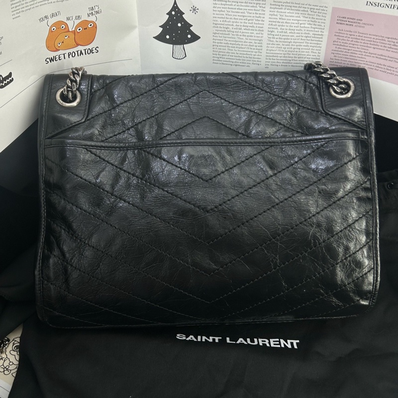 YSL聖羅蘭 Niki大號 黑色全皮油蠟皮鏈條包 D扣 22年編碼 尺寸：32×9×23 附件：塵袋-1