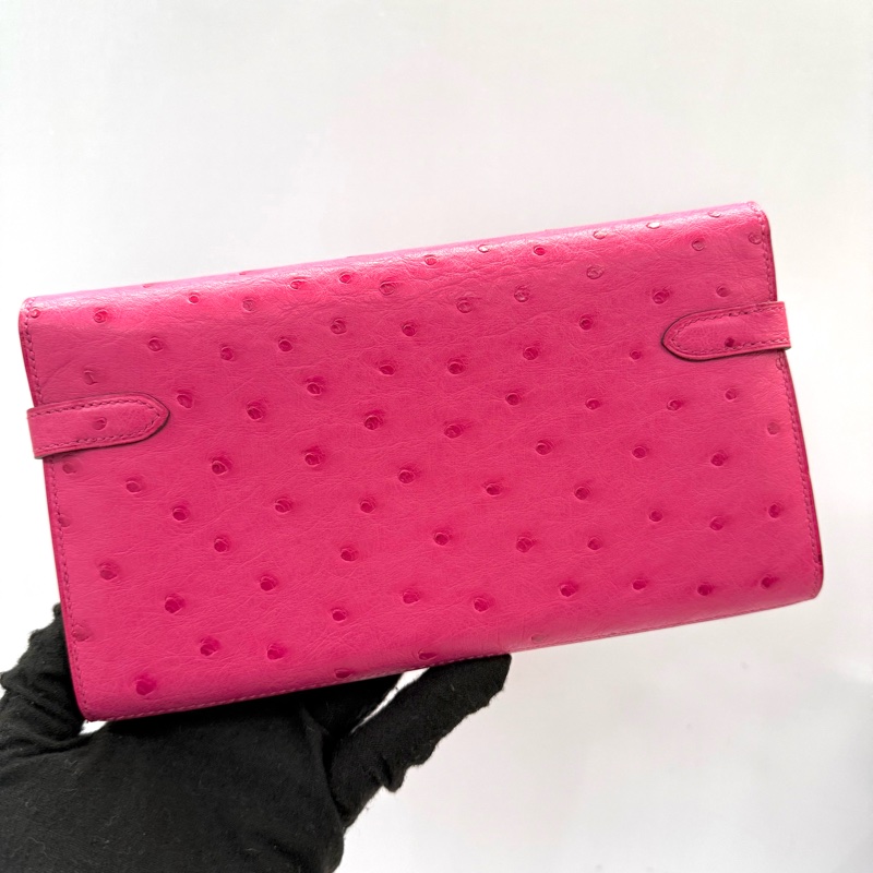 HERMES 愛馬仕 3J Rose Tyrone 桃紅色鴕鳥皮KELLY Classique To Go Wallet 長夾-1