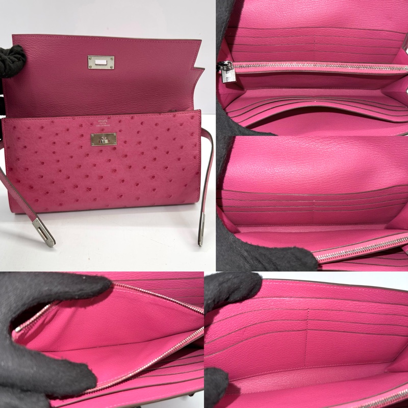 HERMES 愛馬仕 3J Rose Tyrone 桃紅色鴕鳥皮KELLY Classique To Go Wallet 長夾-5