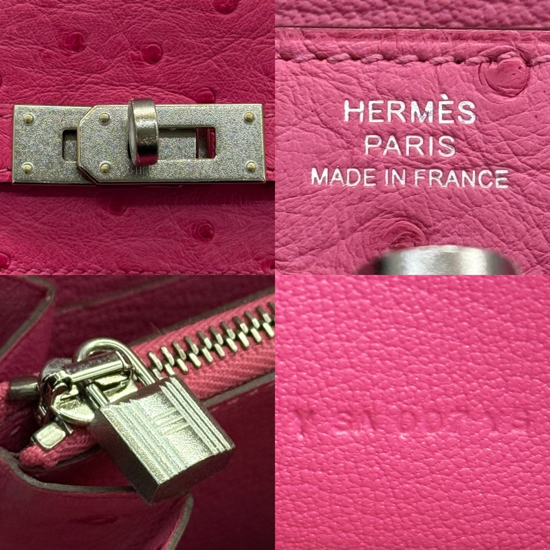 HERMES 愛馬仕 3J Rose Tyrone 桃紅色鴕鳥皮KELLY Classique To Go Wallet 長夾-6