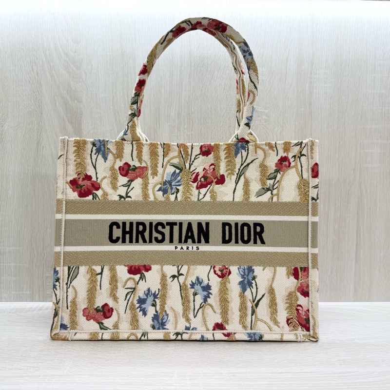 DIOR金色花穗緹花布中號BOOK TOTE托特包-1