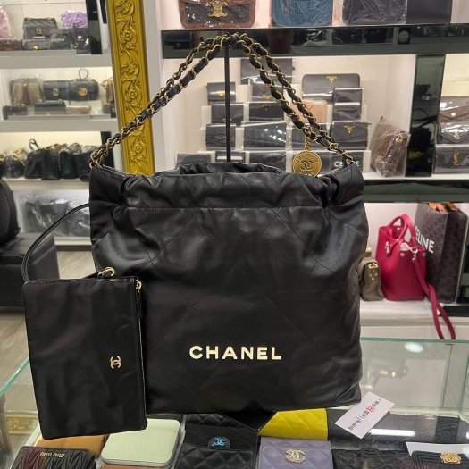東區正精品㊣CHANEL 22 BAG AS3261 熊貓配色香奈兒黑色全皮米色字金幣金鍊肩背包購物袋包中款 RZ6426-0
