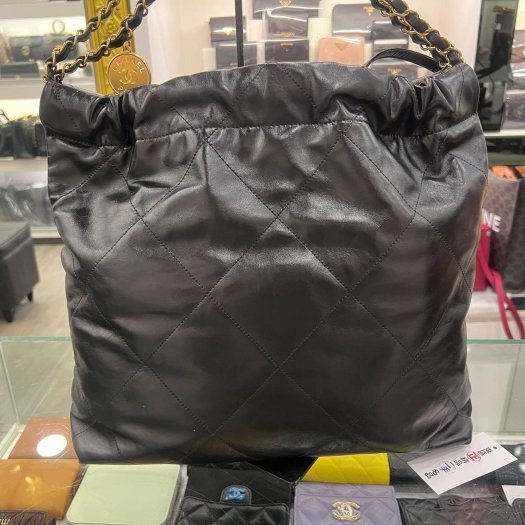 東區正精品㊣CHANEL 22 BAG AS3261 熊貓配色香奈兒黑色全皮米色字金幣金鍊肩背包購物袋包中款 RZ6426-3