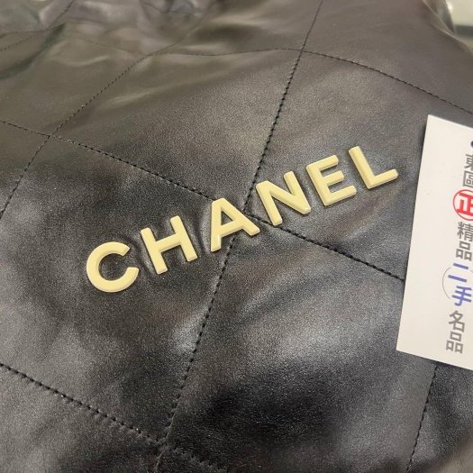 東區正精品㊣CHANEL 22 BAG AS3261 熊貓配色香奈兒黑色全皮米色字金幣金鍊肩背包購物袋包中款 RZ6426-5