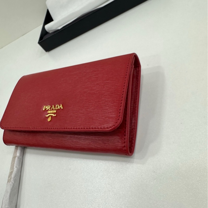 Prada 紅色長版皮夾手拿包 全新-3