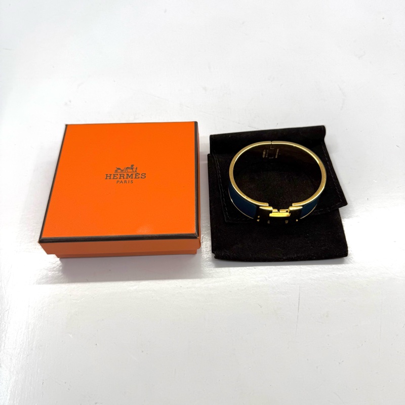 HERMES 愛馬仕 藍色琺瑯CLIC CLAC H手環 GM-2