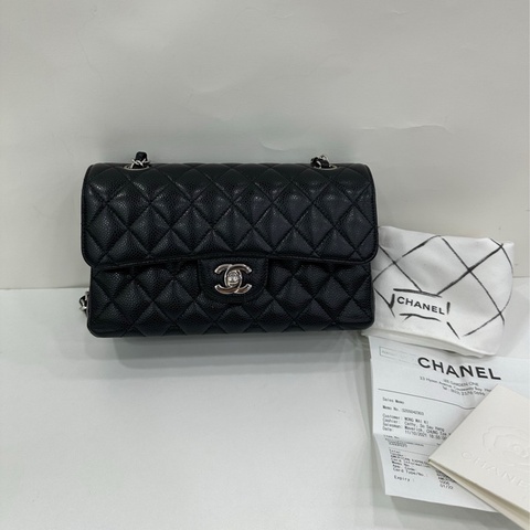 Chanel 黑色銀扣 荔枝皮cf 小號 23cm 21年晶片 有購證