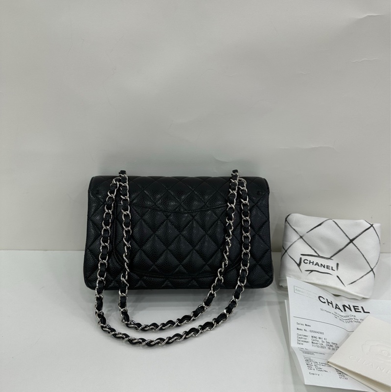 Chanel 黑色銀扣 荔枝皮cf 小號 23cm 21年晶片 有購證-1