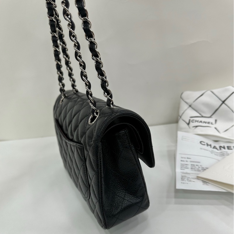 Chanel 黑色銀扣 荔枝皮cf 小號 23cm 21年晶片 有購證-2