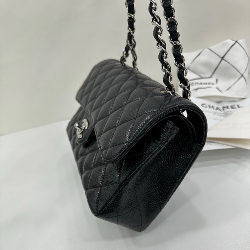 Chanel 黑色銀扣 荔枝皮cf 小號 23cm 21年晶片 有購證-3
