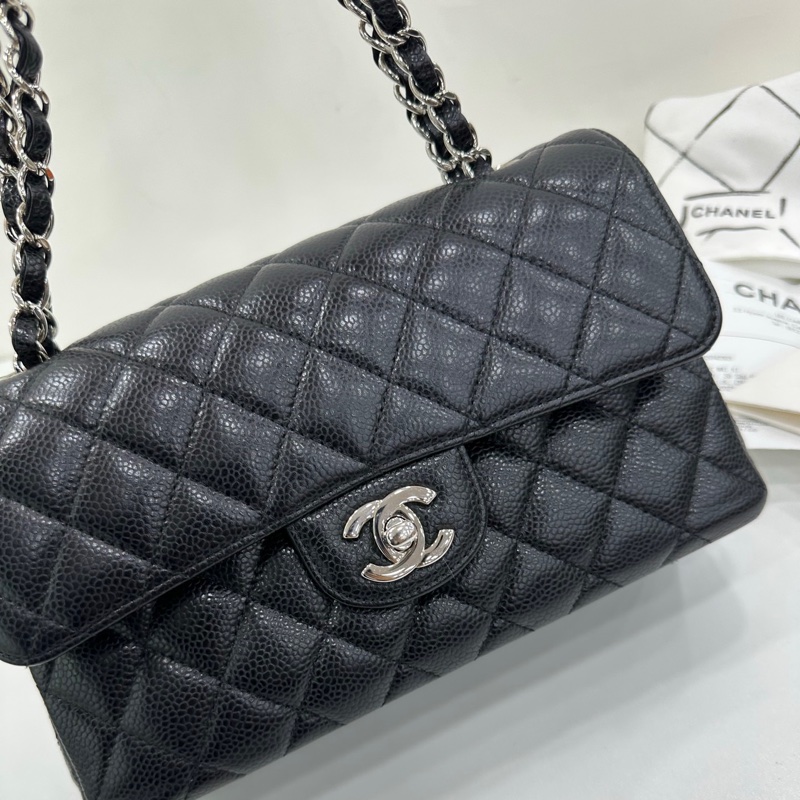 Chanel 黑色銀扣 荔枝皮cf 小號 23cm 21年晶片 有購證-4